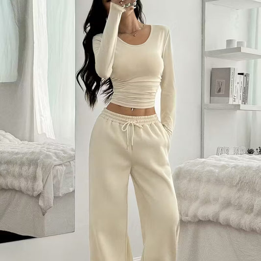 European And American Women's New Long Sleeve Solid Color Vest Pants Suit
