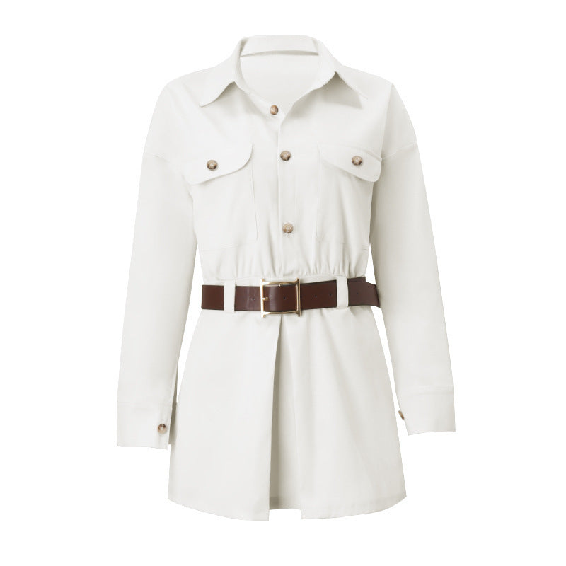 Fashion Personality Street Button Fake Pocket Long Sleeve Shirt Dress
